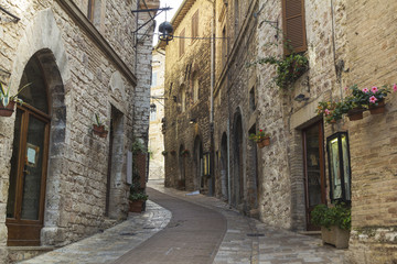 Narrow stone street in a town from Tuscany