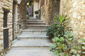 Fototapeta na wymiar Stone stairs in a street from Tuscany