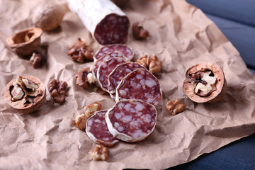 French salami and walnuts