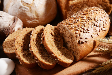 Fresh bread on table close-up