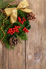 Beautiful Christmas border from fir and mistletoe