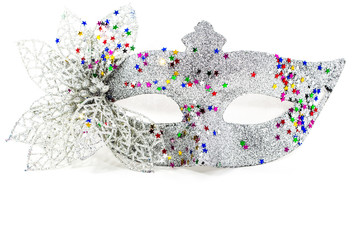Carnival mask decorated with designs on a white background