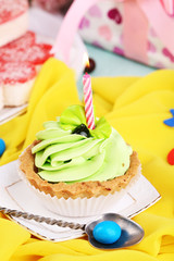 Cute fragment of birthday table close-up