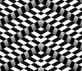 3d Checkered Black White Vector Seamless Pattern