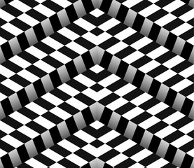 3d Checkered Black White Vector Seamless Pattern