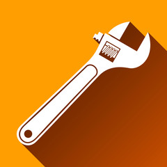 Wrench Icon, Long Shadow, Vector Illustration