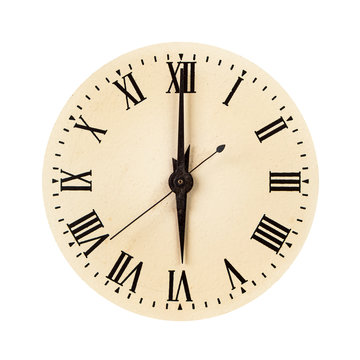 Vintage clock face showing six o'clock