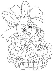 Easter Bunny in a basket with flowers