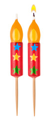 Birthday burning candle set isolated on white background