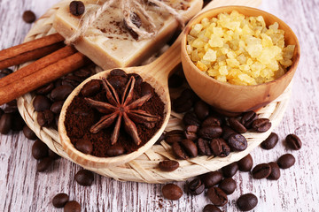 Organic soap with coffee beans, sea salt and milled coffee in