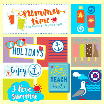 Summertime holiday flat icon set vector design