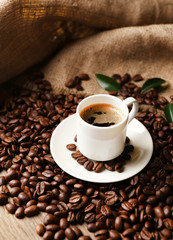Cup of coffee on wooden table