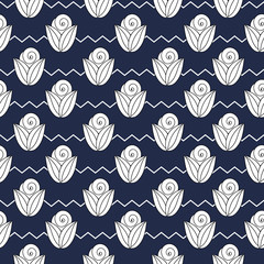seamless simple pattern with flower, rose, stems, zig zag