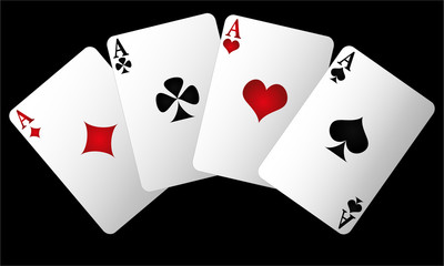 Four aces of different cards on a black background
