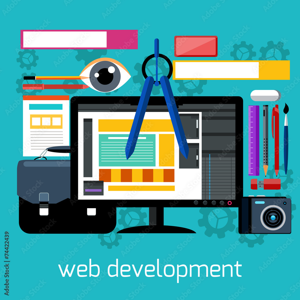Poster web design and development flat concept