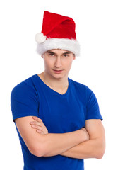 Handsome man in santa's hat