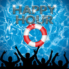 Happy Hour poster lifebuoy pool party