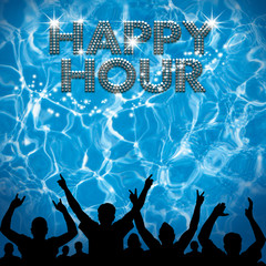 Happy Hour poster pool party - obrazy, fototapety, plakaty