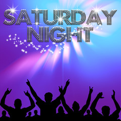 Saturday Night poster gleams on blue-purple haze
