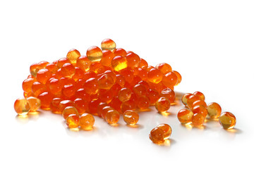 red caviar heap, close up isolated on white background
