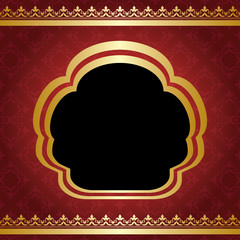 red vintage background with golden frame and gradient - vector