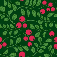 seamless dark green pattern with berries - vector