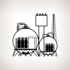 Silhouette of a chemical plant or refinery processing , vector