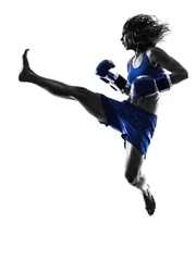 Papier Peint photo Lavable Arts martiaux woman boxer boxing kickboxing silhouette isolated
