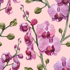 No drill blackout roller blinds Orchidee Vintage seamless pattern with watercolor orchid flowers
