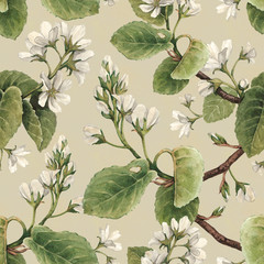 Vintage seamless pattern with watercolor apple flowers