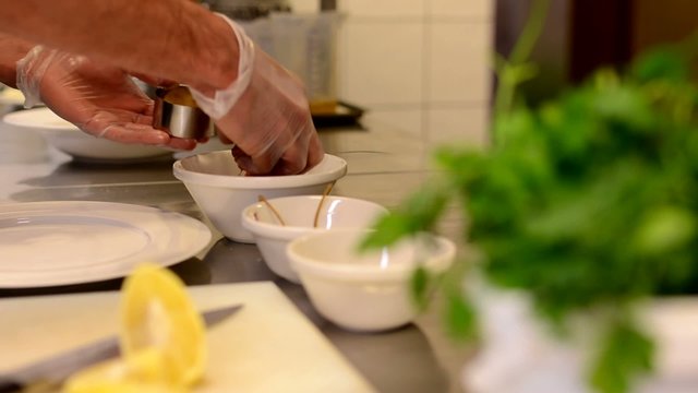 chef prepares food - steak tartare
