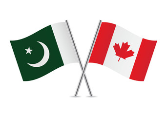 Canadian and Pakistan flags. Vector illustration.