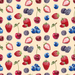 Watercolor illustration of berries. Seamless pattern