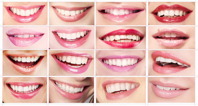 Lipsticks. Set of Women's Lips. Toothy Smiles