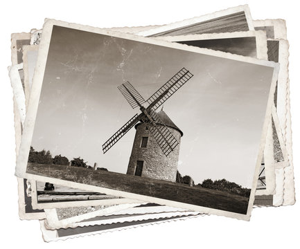 Black and white photos, Vintage photos Old windmill