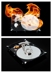 Opened external hard drive on fire. Hard disk failure. Data loss