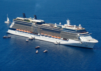 The cruise ship anchored in the Mediterranean