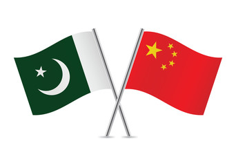 Chinese and Pakistan flags. Vector illustration.