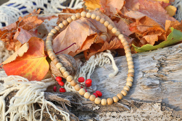 Ethnic handmade wooden necklace and bracelet