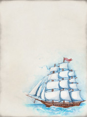 Watercolor illustration of ship
