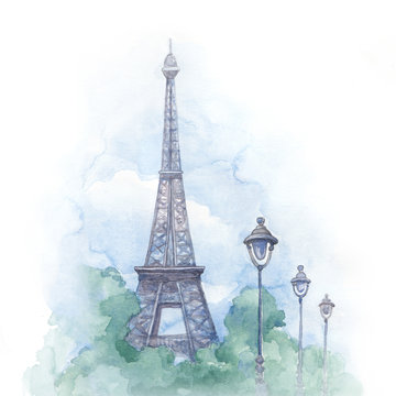 Watercolor illustration of eiffel tower