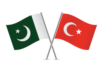 Turkish and Pakistan flags. Vector illustration.