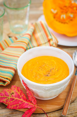 Pumpkin Cream Soup in a White Bowl