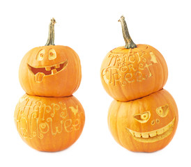 Two Halloween pumpkin composition isolated