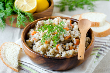 Barley porridge with meat and vegetables