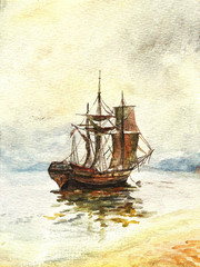 Watercolor old ship