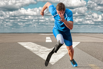 Athlete running runway