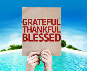 Grateful Thankful Blessed card with a beach