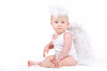 Small angel with the wings isolated on the white.