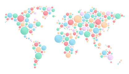 World map made of round shapes